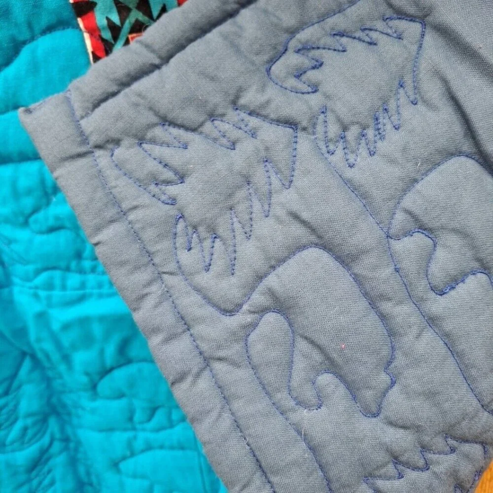 Blue Aztec Western Bear Crib Doll Baby Quilt‎ Patchwork 35